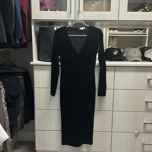 Good American Velvet Midi V neck long sleeve dress - 1 (S) - Black